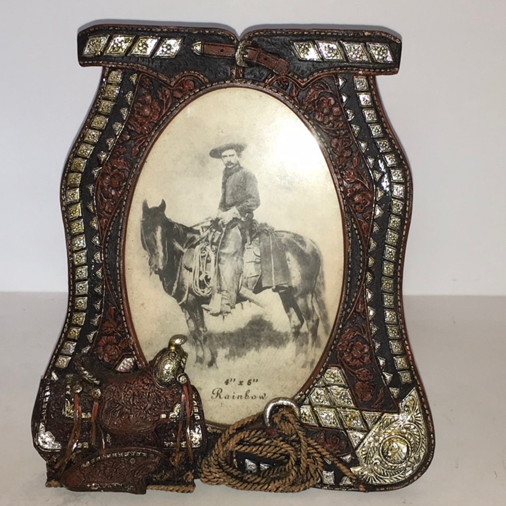 Vintage Western Picture Frame 4x6 Saddle, Rope, Chaps Rainbow Inc Dallas TX